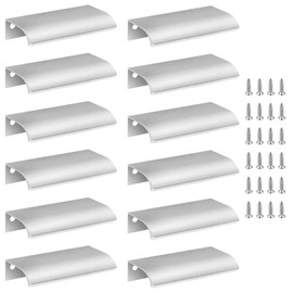 Cjueiom 12 Pack Concealed Kitchen Cupboard Handles 64mm Hole Center Hidden Drawer Pulls, Finger Edge Pull Aluminum Cabinet Handle Invisible Door Knob for Wardrobe (80mm Total Length, Silver)