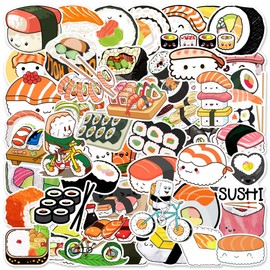 50 Pieces Japanese Food Sushi Stickers, Vinyl Waterproof Aesthetic DIY Decor Stickers for Teens Boys Children Adults, Water Bottle Laptop Scrapbook Phone Skateboard Computer Scrapbooking Stickers