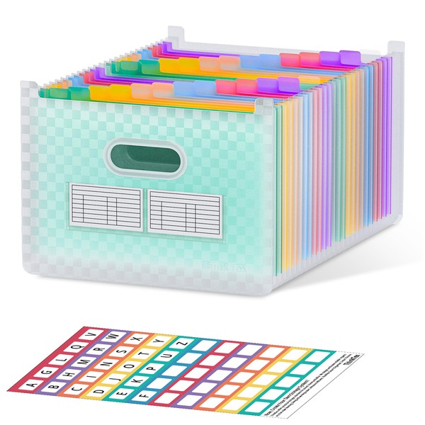 ThinkTex 26 Pockets Accordion File Organizer, Upright & Open Top, A-Z Colorful Tabs, Larger Capacity Expanding File Folder, Letter/A4 Size for School, Home and Office - Green