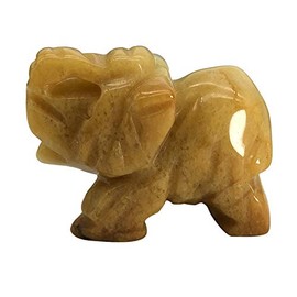 Fekuar 1.5" Hand Carved Healing Crystal Elephant Figurines, Lucky Pocket Stone Animal Statue Sculpture Home Decoration, Yellow Jade