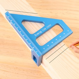 KETIPED 3D Multi-Angle Measuring Ruler,45/90 Degree Aluminum Alloy Woodworking Square Protractor, Miter Triangle Ruler High Precision Layout Measuring Tool for Engineer Carpenter,002BLUE