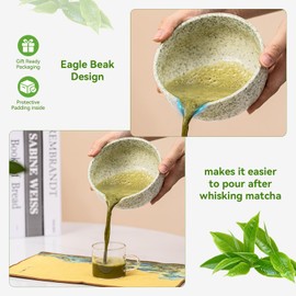 Japanese Matcha Whisk Set,Ceramic Matcha Set Includes Bowl with Spout,Matcha Sifter, Bamboo Whisk and Holder for Matchas Tea,2 Bamboo Scoop, Scoop Rest,Tea Towel -8 Pcs Kit Gift for Matcha Lovers