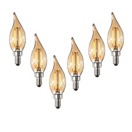 HMYYJT Dimmable LED Candelabra Bulb 25W Equivalent E12 LED Bulb 2700K Soft Warm White, Chandelier Light Bulbs, 2W 200LM Flame Tip CA10 Candle Light Bulb 6-Pack e12 Amber CA10 Bulb.