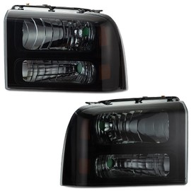 CHEDA Headlights Assembly Replacement for 2005-2007 Ford F250 F350 F450 F550 Super Duty/2005 Excursion Chrome Housing Clear Lens Lamp (Tea cover black frame orange reflector)