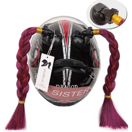 3T-Sister Pigtails for Helmets Works on Matte Helmets Hair Decoration for Motorcycle Bike Bicycle 2PCS 14inch Red Mixed Black Color (Helmet not Included)