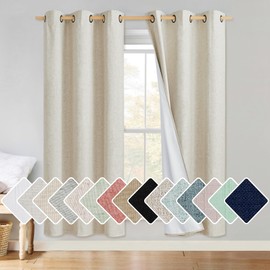 NICETOWN Natural Bedroom Full Blackout Linen Curtain 1 Panel, 52" by 72", Thick Insulated Classic Grommet Blackout Draperies with White Thermal Insulated Liner for Windows