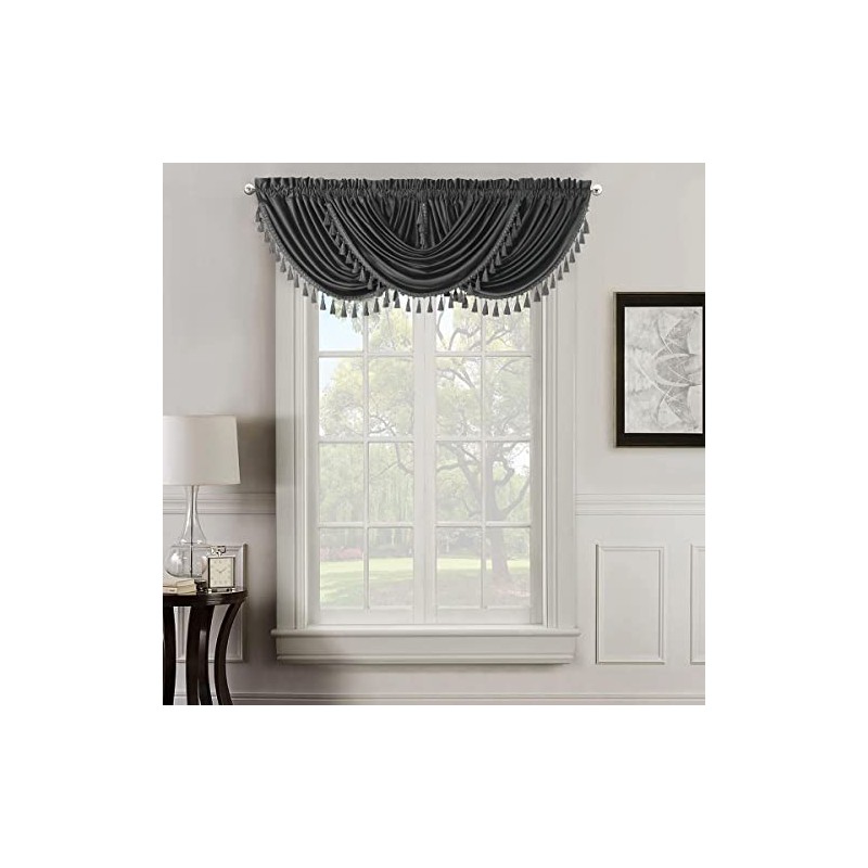 Royal Tradition Heavyweight Velvet Waterfall Valance, Grey (37x57) Single Rod