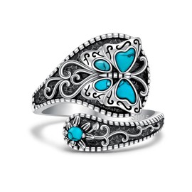 Spoon Butterfly Rings for Women Sterling Silver Turquoise Butterfly Ring Daisy Spoon Jewelry Mothers Day Birthday for Women Gifts