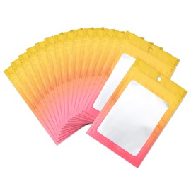 XFXIA 100 Reusable Gradient Yellow&Orange Mylar Zipper Lock Bags, 3.94x5.9 inches, Clear Window, Hanging Hole, Smell Proof, Leak Proof, Food & Non-Food Storage
