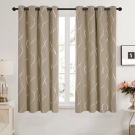 Deconovo Blackout Curtains, Decorative Silver Foil Print Room Darkening Curtain for Living Room, Room Darkening Drapes for Bedroom, Grommet Top (Khaki, 52x63 Inch, 2 Panels)