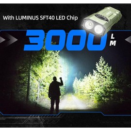 JETBeam E26 3000 Lumens Rechargeable flashlights high lumens,Combines White LED,Green Beam,5 Modes+Flash Light Super Bright Flashlight,Power by Rechargeable Built-in Battery,for camping,Emergency,Work