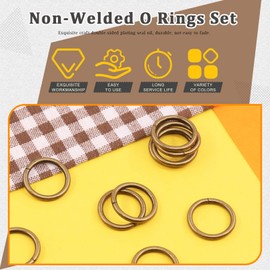 Rustark 60 anillos de metal resistentes de bronce de 5/8 pulgadas, cierre de hardware de 3 mm de grosor, hebillas multiusos, anillos redondos para manualidades, accesorios de bricolaje (16 mm)