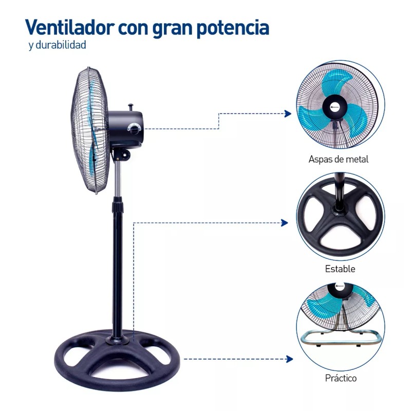 Ventilador 3en1 Techo Piso Pared Giratorio Ajustable 3 Aspas