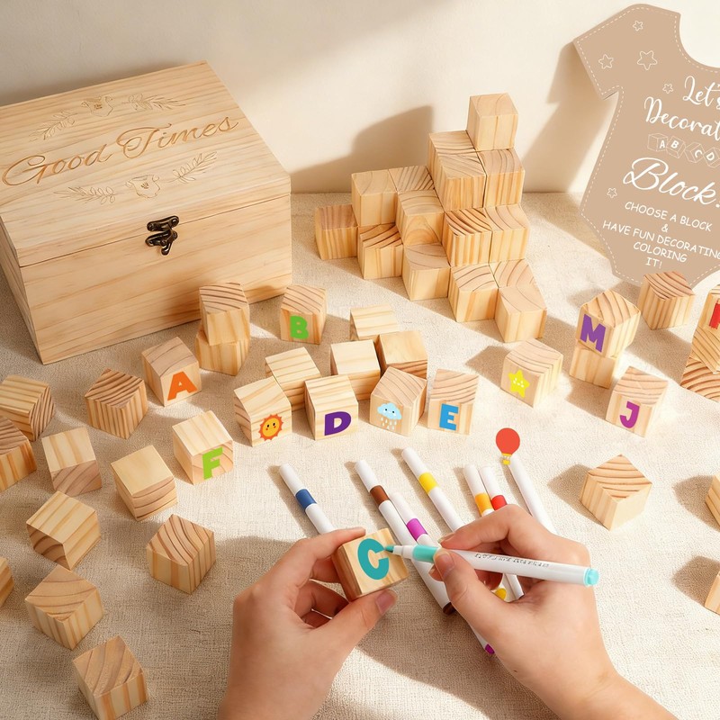 62Pcs Baby Shower Game Sign Kit 60 DIY Blank Wooden