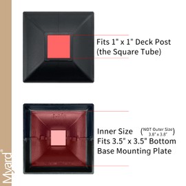 Myard Interlocking Post Cover Skirt Shoes for 1x1 Inch Posts with 3.5x3.5 Inches Base Mounting Plates - Fast Install on Feet of Porch, Stair Handrail, Railing, Fence (2-Pack)