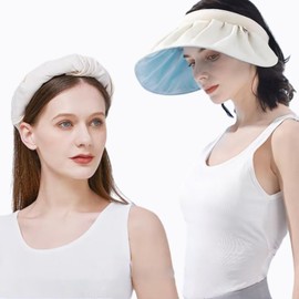 FUXINGQIYE UPF 50+ Shell Sun Visor Hat Large Wide Brim Beach Cap Foldable 2 in 1 UV Protection Headband Summer Baseball Sunscreen Cap for Women Protection Blue