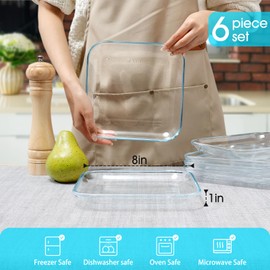 NUTRIUPS 6 Pack 8 Inch Square Dessert Plates, Small Clear Tempered Glass Appetizer Plate Set For Kitchen, Dinnerware Dish Set, Dishwasher & Microwave Safe