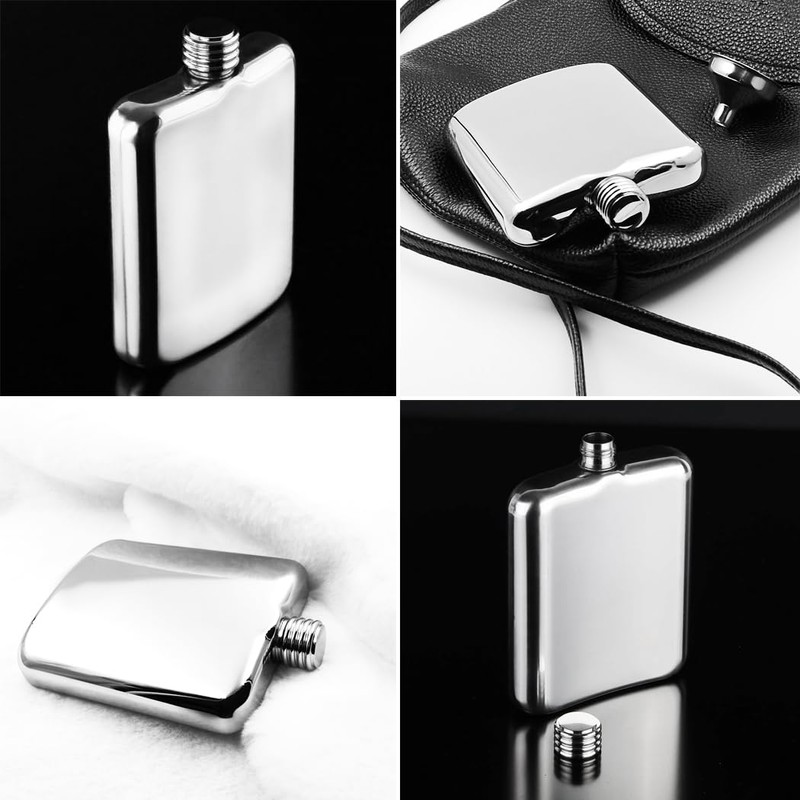 iSavage 6oz Hip Flask Popular Shape 18/8 Stainless Steel Mirrored