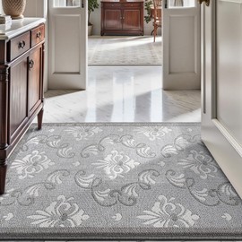 LUMI Ultra Thin Indoor Door Mat, 39x60 Inch, Non Slip Machine Washable Floor Mats, Dirt Resistant Floral Design Low-Profile Doormat for Entryway, Front Door, and Inside Entrance