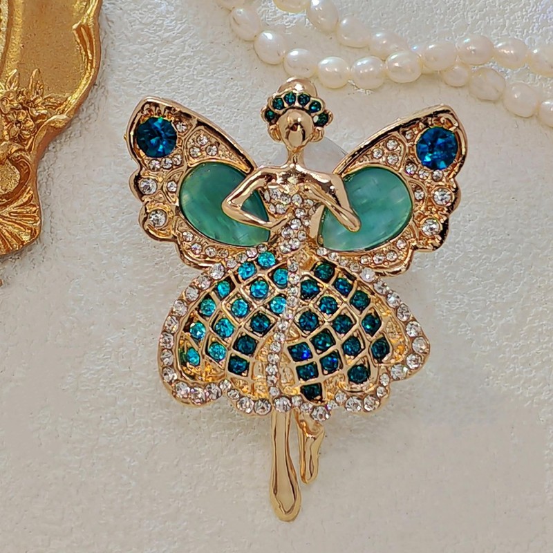 Enchanting Gold - toned Ballerina Fairy Brooch with Turquoise &