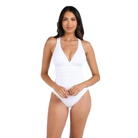 La Blanca Island Goddess - Traje de baño de una Pieza con Espalda Cruzada para Mujer, Blanco, 20 Plus