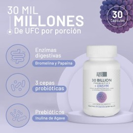Probiótico 30 Billones + Enzimas Digestivas 30 Cápsulas