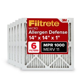 Filtrete 14x14x1 AC Furnace Air Filter, MERV 11, MPR 1000, Micro Allergen Defense, 3-Month Pleated 1-Inch Electrostatic Air Cleaning Filter, 6 Pack (Actual Size 13.81x13.81x0.81 in)