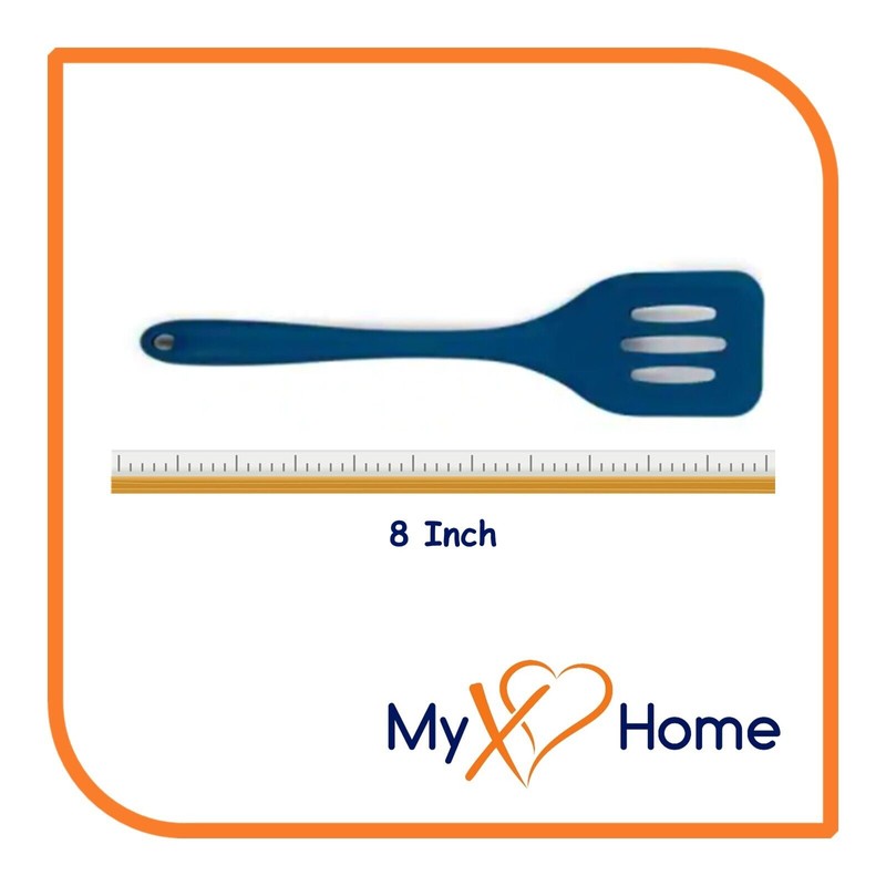 MyXoHome 8" Blue Silicone Spatula & Slotted Turner Set by