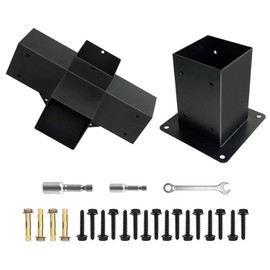 DEVALLEY 4-Way Right Corner Pergola Brackets Kit, Woodwork Brackets with Post Anchors for 4x4(Actual:3.5"x3.5") Wood Beams for Patio Pergola,Log Cabin Gazebo W/Hardware (2 Pack)