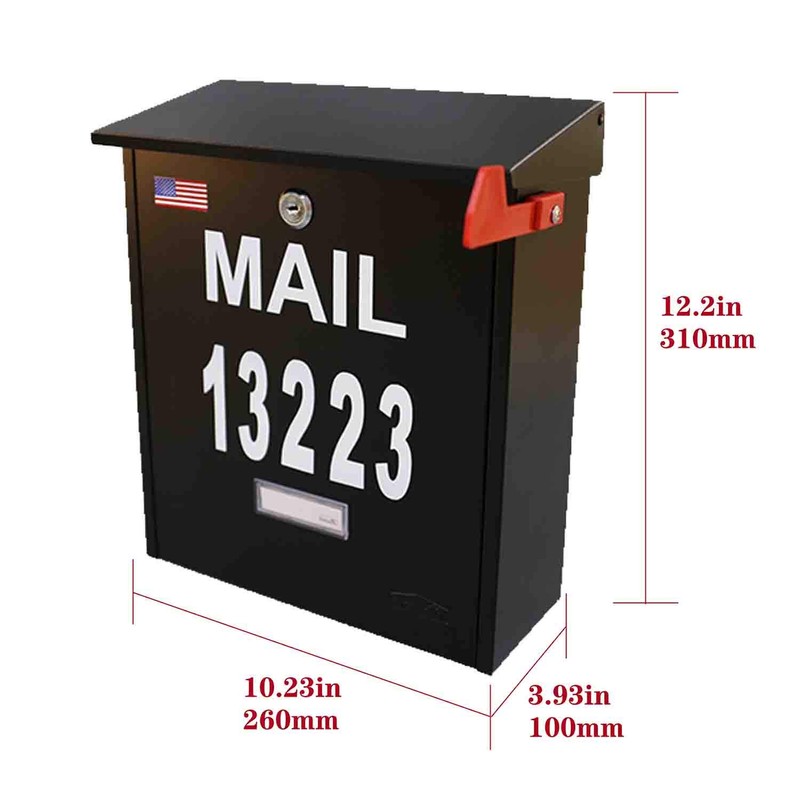 Wall Mount Locking Mailbox - Black Large Capacity Security House