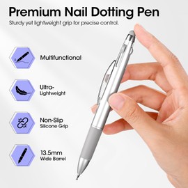 Gellen 5-in-1 Nail Dotting Pen with Ballpoint Pen Design, Double-end Nail Dotting Tools for Dotting, Gems, Gradient, Chrome Powder, DIY Manicure Home Salon Nail Art Tools