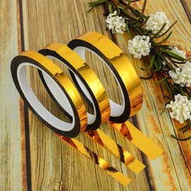 ninesung 5 Rolls Gold Washi Tape, 1/2" x 164 Ft/Roll Gold Tape, Solid Foil Gold Tape, Shiny Metallic Gold Tape for Wall Decoration Mirror Crafts Gift Flower Wrapping Waterproof Florist Tape
