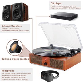 FEKTIK Vinyl Record Player Bluetooth Vintage 3-Speed Portable Turntables with Built-in Speakers, Belt-Driven LP Player Support USB Recording AUX-in RCA Line Out, Orange Y