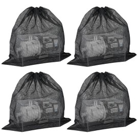 4 Pcs 24 x 24 Inch Pump Barrier Bag Large Pump Filter Bag Black Nylon Mesh Pond Filter Media with Drawstring for Aquarium Filtration Biological Outdoor Swimming Pool
