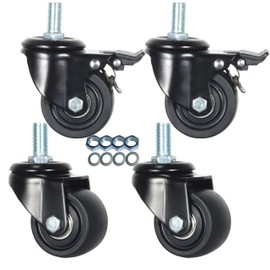Heavy Duty Casters, M16x30mm Stem Casters Low Gravity Center Swivel Castors 3000lbs Load Heavy Capacity Caster Wheels Set of 4 for Industry, Workbench etc (3 Inch, 2 with Brakes 2 Without Brakes)
