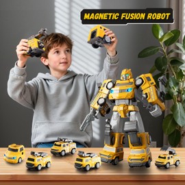 Aotonow 5 in 1 Magnetic Transforming Robot Toy Build for Kids Boy Age 4-6