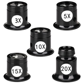 5Pcs Jewelry Loop Magnifier, Portable Monocular Jewelry Loupe Optics with 30 X 36 mm Lens for Reading Newspaper Craft Coins Textile Watchmakers Repair (5X 10x 15x 20x)