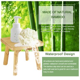 Bamboo Wood Step Stool - Foot Stool - Small Adults Kids Step Stools Anti-slip Sturdy Durable Kitchen Bathroom Bedroom Steps for High Beds Holds Up to 350lbs (Medium Square)