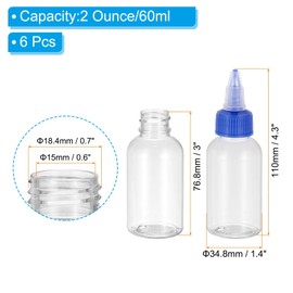 PATIKIL 2oz(60ml) Plastic Dispensing Bottle, 6Pcs Squeeze Empty Bottles with Black Twist Cap for Liquids, Inks, Oils, Sauces, Arts and Crafts, Transparent