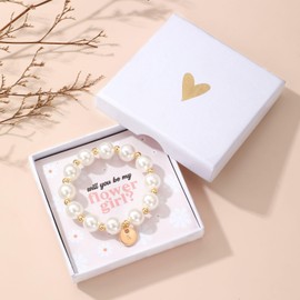 GINAZL Flower Grl Proposal Bracelet, Pearl Jewelry Set for Wedding Initial D Charm Bracelet Bridal Shower Wedding Gifts for Grls Flower Grl Dress Accessories (D)