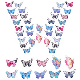 SUNNYCLUE 1 Box 40Pcs 10 Colors Alloy Butterfly Charms Bulk Colorful Flying Animal Enamel Butterflies Printed Pendants for Jewelry Making Charms DIY Bracelets Necklaces Crafts Supplies