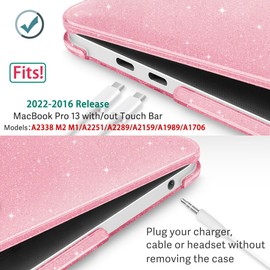 Lepeoac Compatible with MacBook Pro 13 inch Case M2 2023, 2022, 2021-2016 A2338 M1 A2251 A2289 A2159 A1989 A1706 A1708, Plastic Hard Shell & Keyboard Cover & Screen Protector, Star Sparkle Light Pink