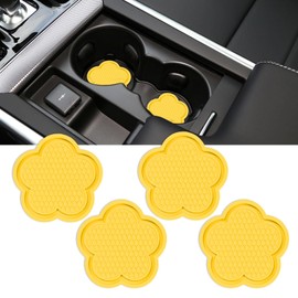 Tecledsn 4PCS Car Cup Coaster, Car Cup Holder Mat, Universal Auto Non-Slip Cup Holders Embedded in Ornaments Coaster, Car Accessories Flower Shaped Car Cup Holder Coaster for Most Vehicles (Yellow)