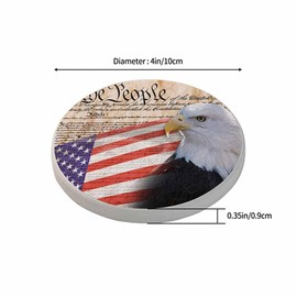 Bald Eagle and American Flag Coasters Constitution of America Text Absorbent Drink Coaster Set of 2 Unique Beer Beverage Coasters for Coffee Table Cup Bar Coasters Cute Cork Ceramic Coasters