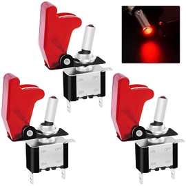 Taiss/3Pcs Rocker Toggle Switch 12V 20A Heavy Duty Racing Car Automative Auto SPST ON/OFF Toggle Switch Red LED Illuminated 3Pin With Red Waterproof Safety Cover ASW-07DR+RM