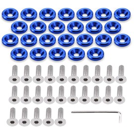 STETION 25 Pcs Fender Bumper Washer Bolt 6061 T6 Grade M6x20mm CNC Finishing Washer Engine Bay Dress Up Fastener Kit (Blue)