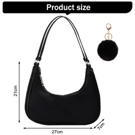 DAVBNM Shoulder Bags for Women, Nylon Handbag Clutch Handbags with Pom Pom Keychain with Zipper, for Parties, Gift for Christmas Birthday