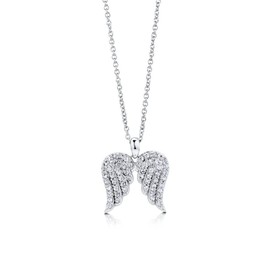 BERRICLE Sterling Silver Angel Wings Cubic Zirconia CZ Fashion Pendant Necklace for Women, Rhodium Plated