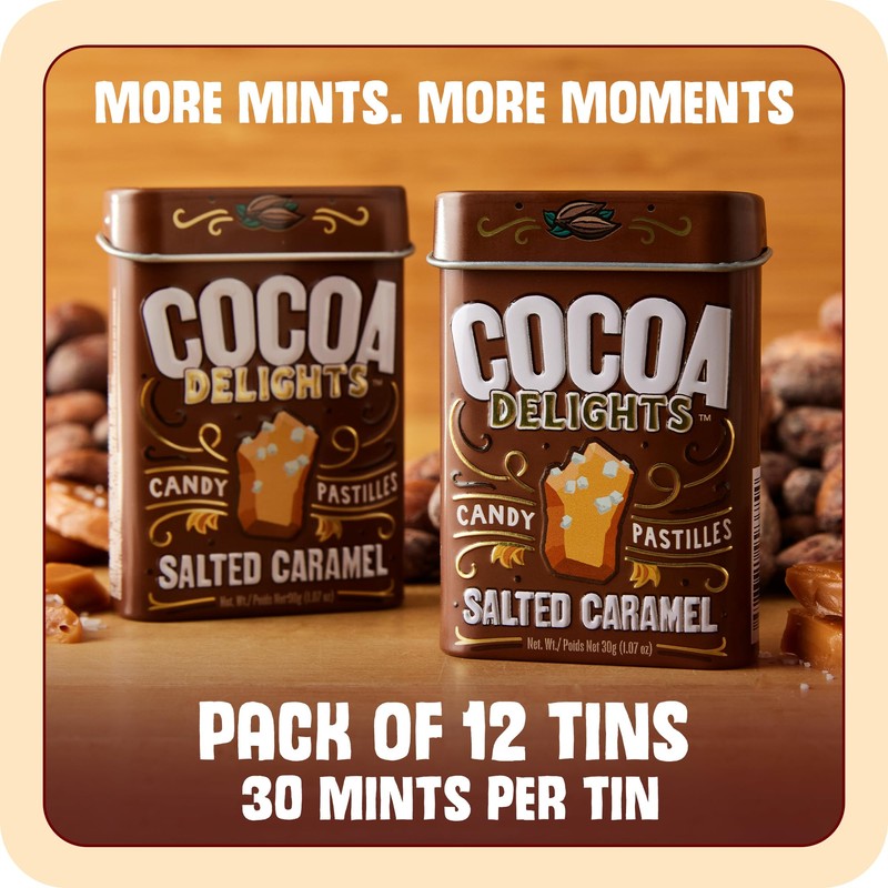 Cocoa Delights Salted Caramel Candy Pastilles - 30 Count Tin