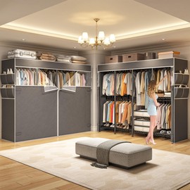 Raybee Clothes Rack, Wardrobe Closet, Heavy Duty Clothes Rack with Cover, Metal Clothing Rack for Hanging Clothes, Loads 1100 LBS,Black,17.7" D x 75.8" W x 76.9" H